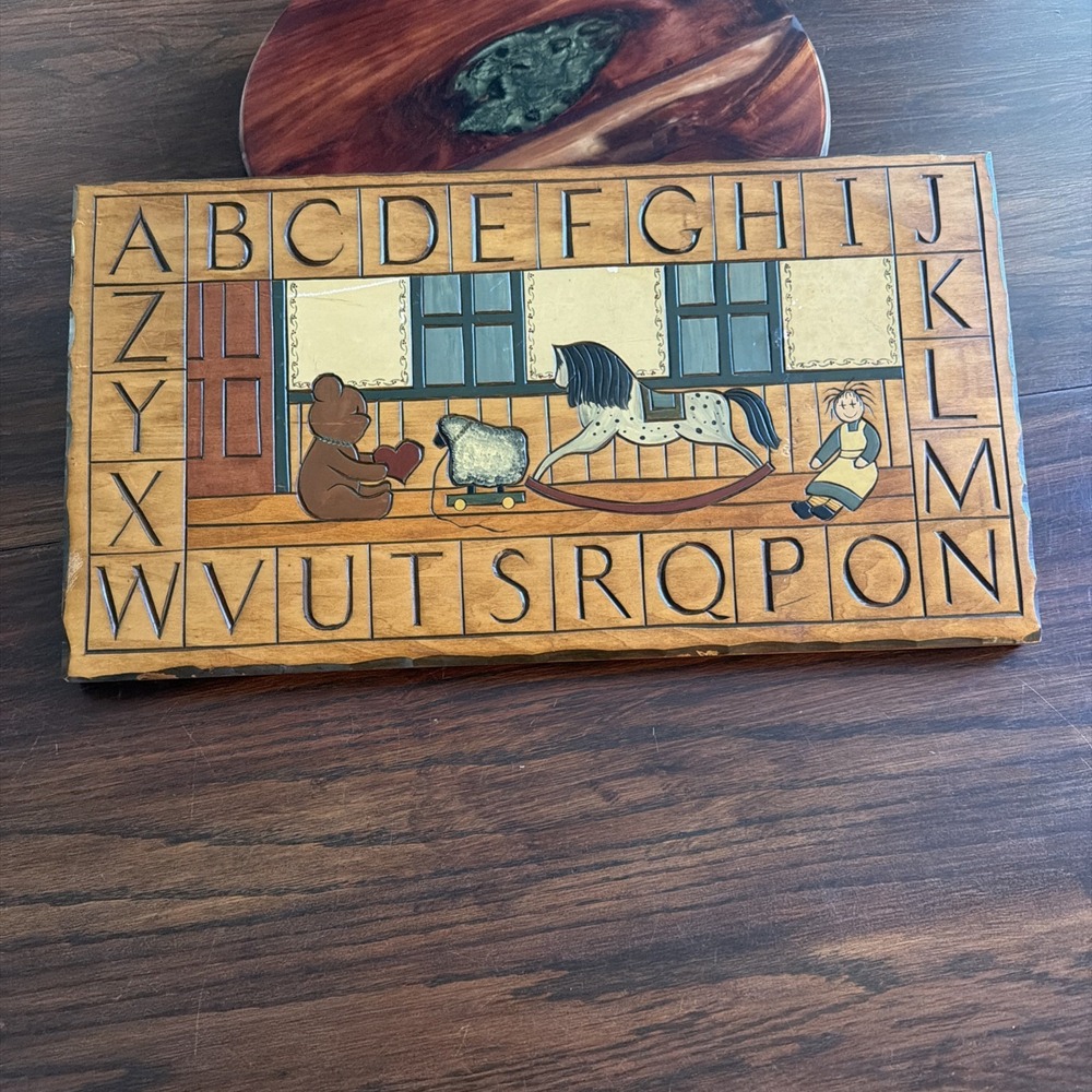 Alphabet Nursery Plaque Wooden Vintage  1970's/80's. Rocking‎ Horse Bears